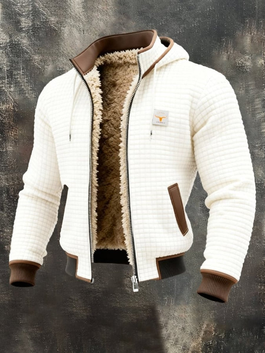 Men's Fleece-Lined Quilted Jacket with Stand Collar and Zip