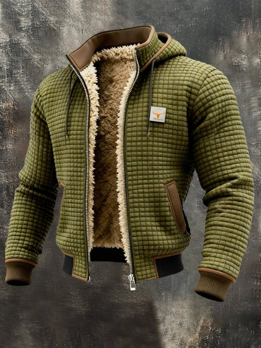 Men's Fleece-Lined Quilted Jacket with Stand Collar and Zip