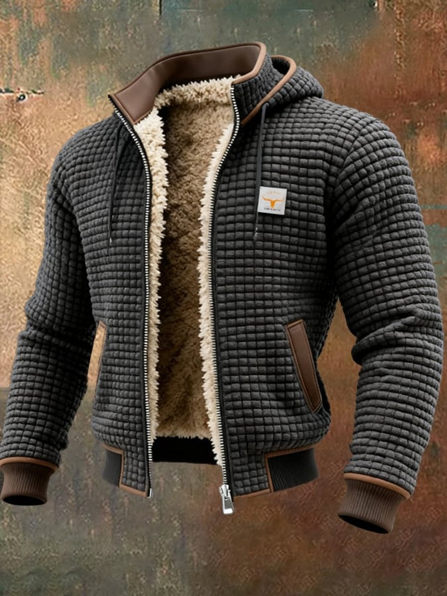 Men's Fleece-Lined Quilted Jacket with Stand Collar and Zip