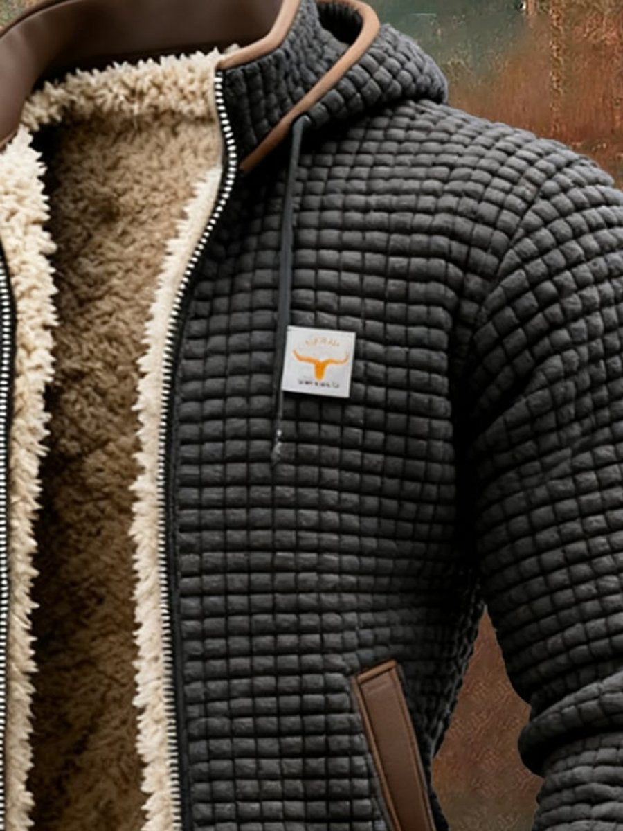 Men's Fleece-Lined Quilted Jacket with Stand Collar and Zip