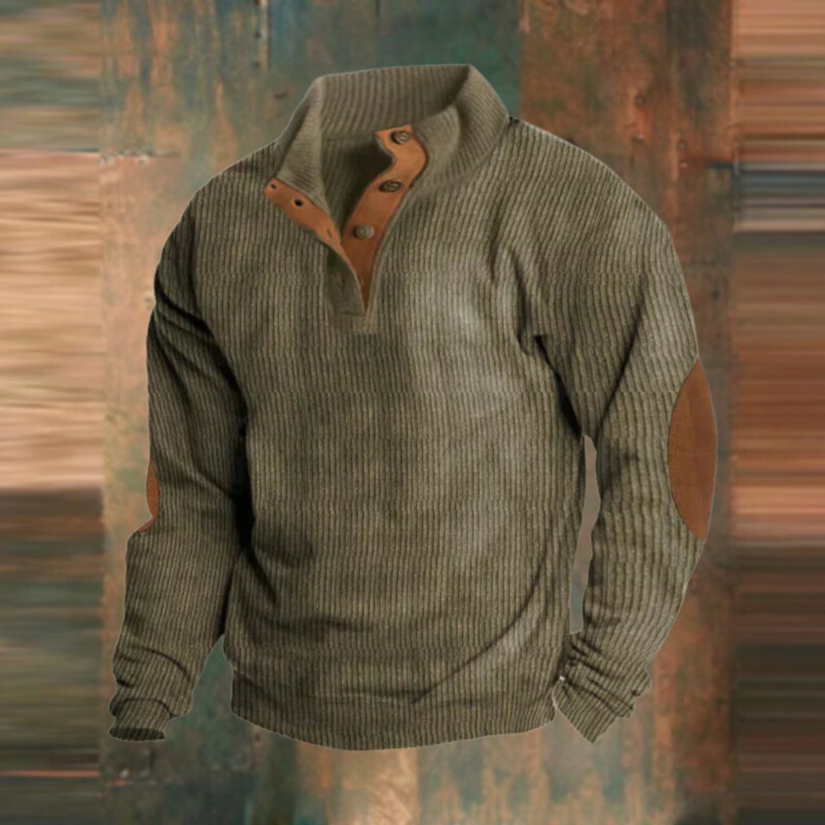 Men's Henley Sweater – Ribbed Knit, Quarter Snap