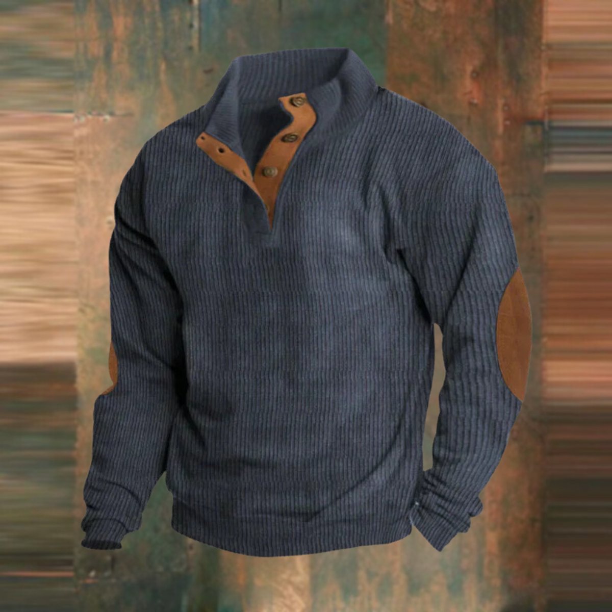 Men's Henley Sweater – Ribbed Knit, Quarter Snap