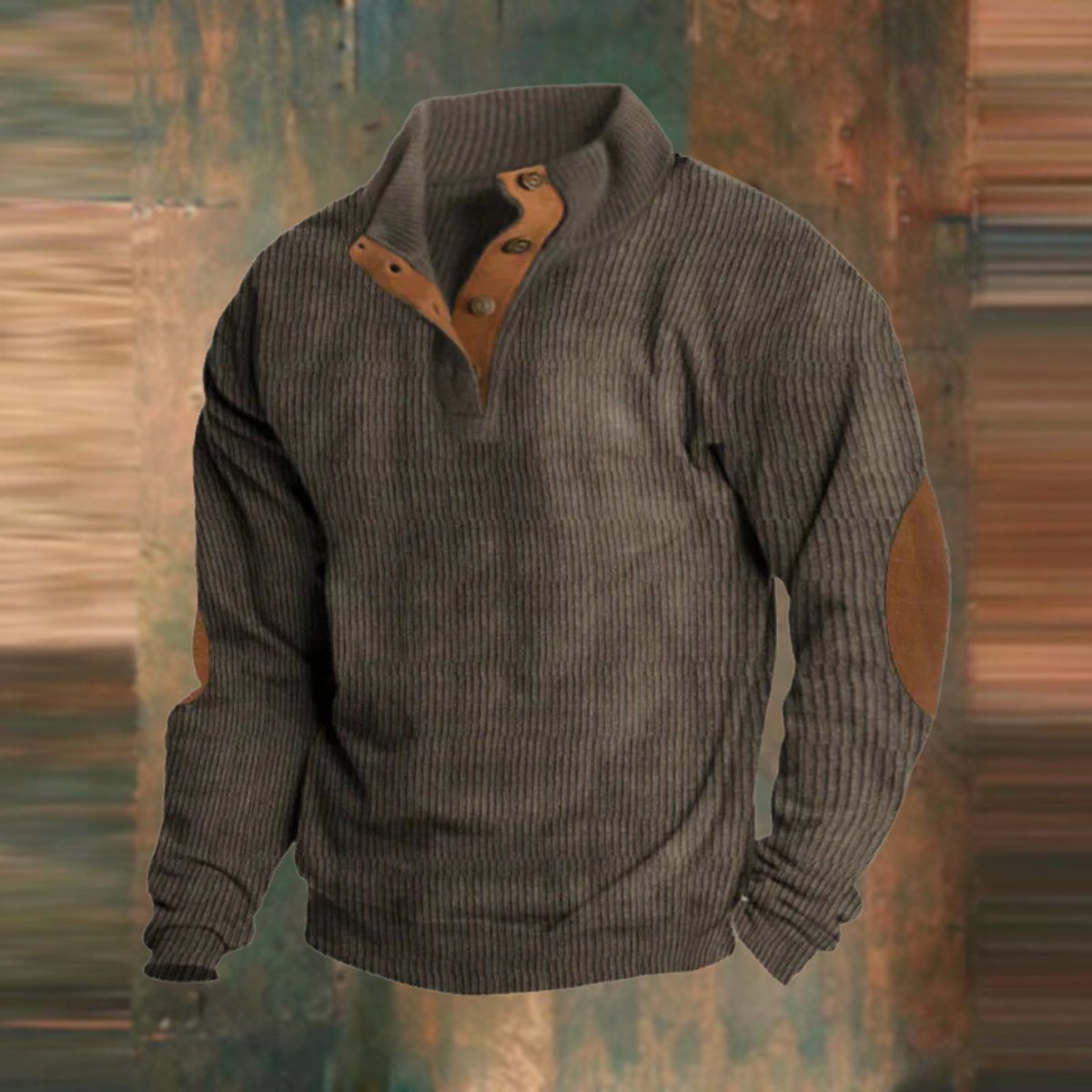 Men's Henley Sweater – Ribbed Knit, Quarter Snap