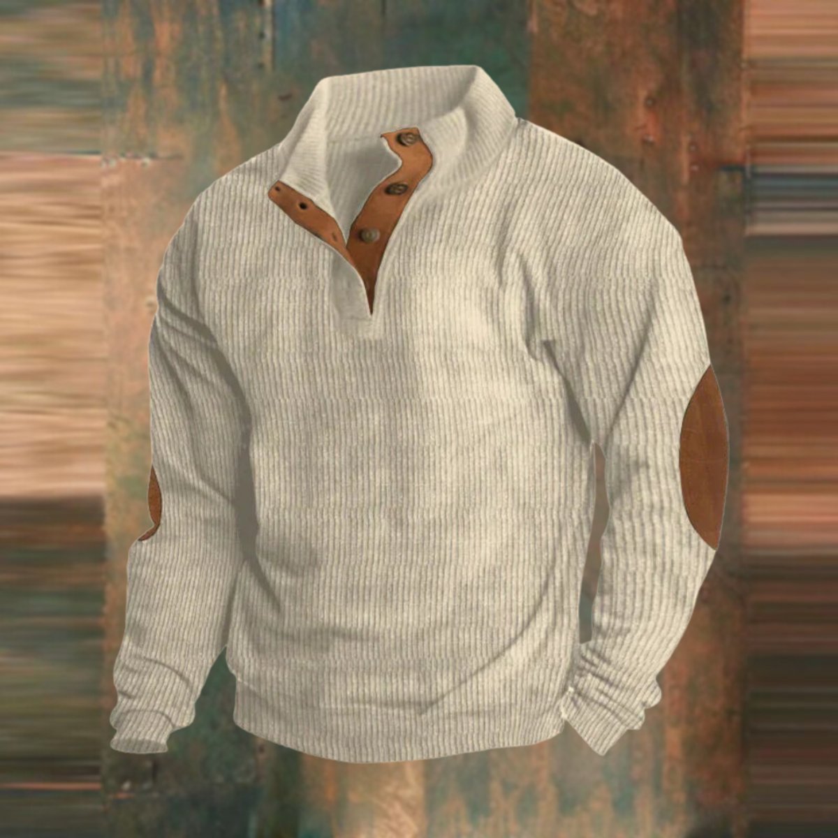 Men's Henley Sweater – Ribbed Knit, Quarter Snap