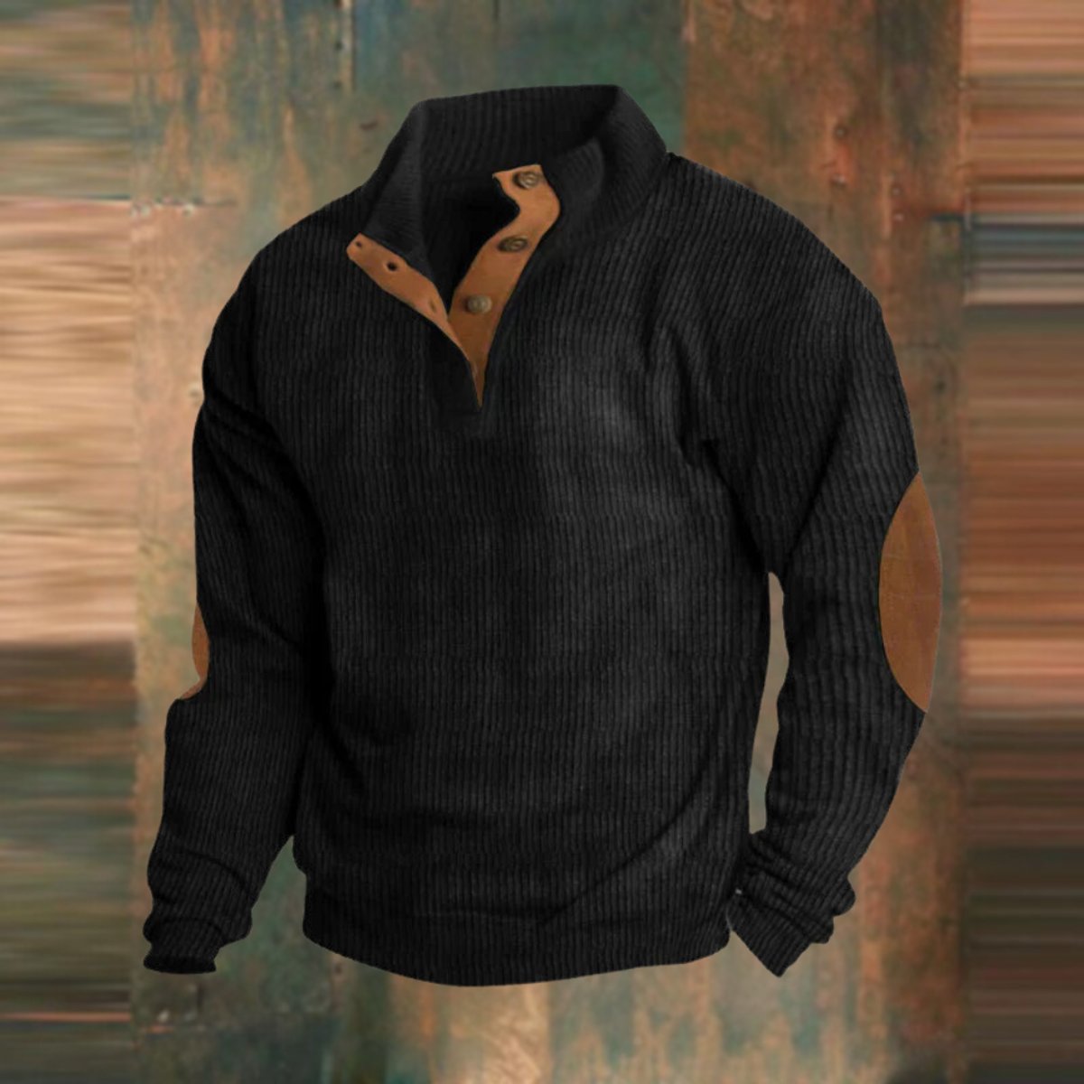 Men's Henley Sweater – Ribbed Knit, Quarter Snap