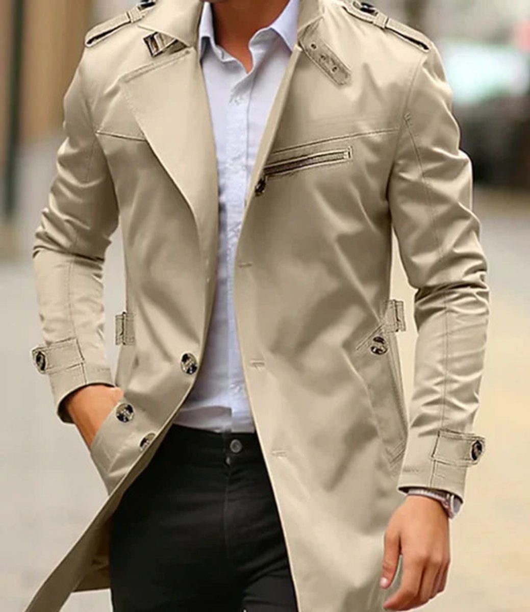 Men's Wool Trench Coat – Slim-Fit, Double-Breasted