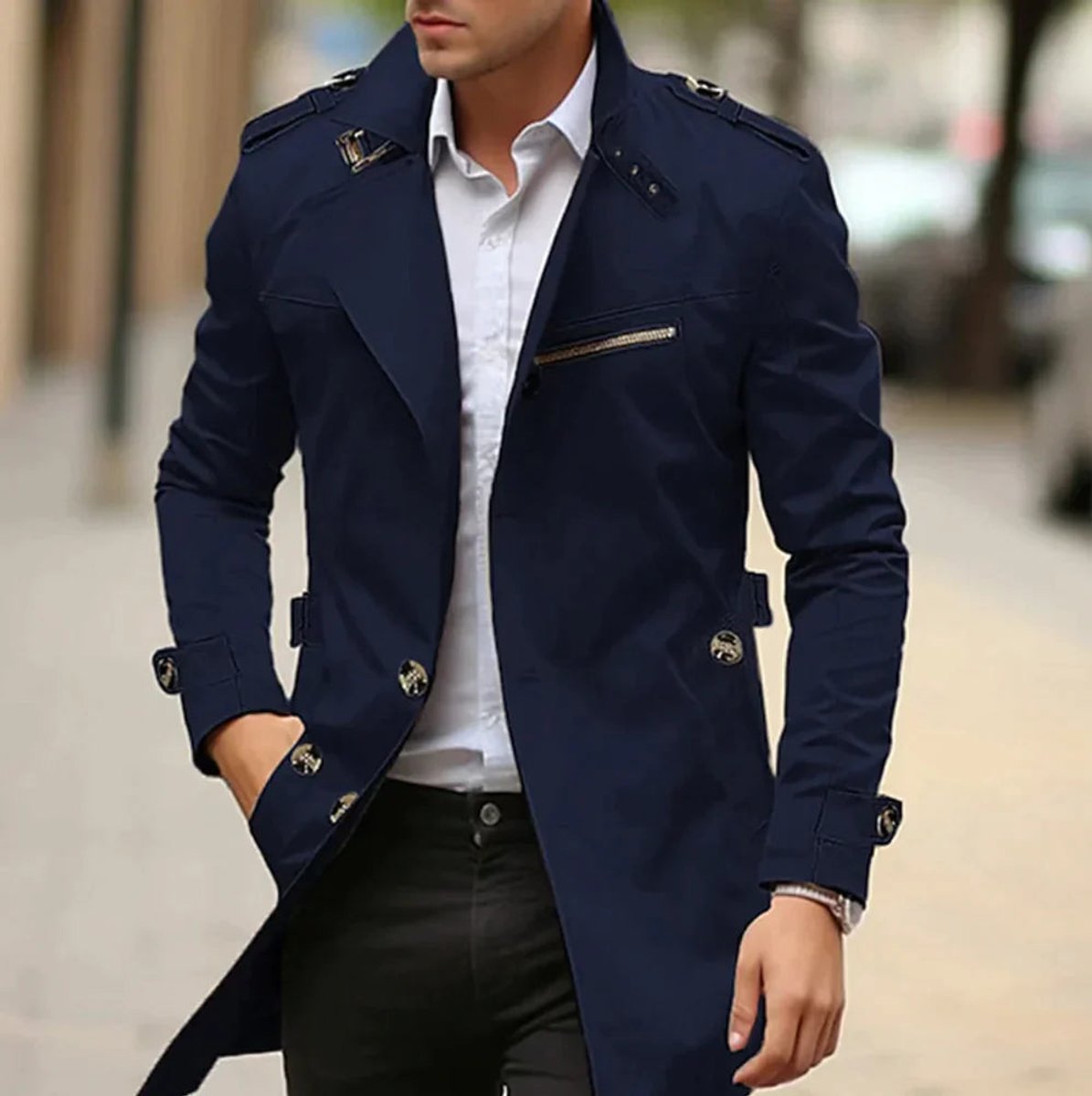Men's Wool Trench Coat – Slim-Fit, Double-Breasted