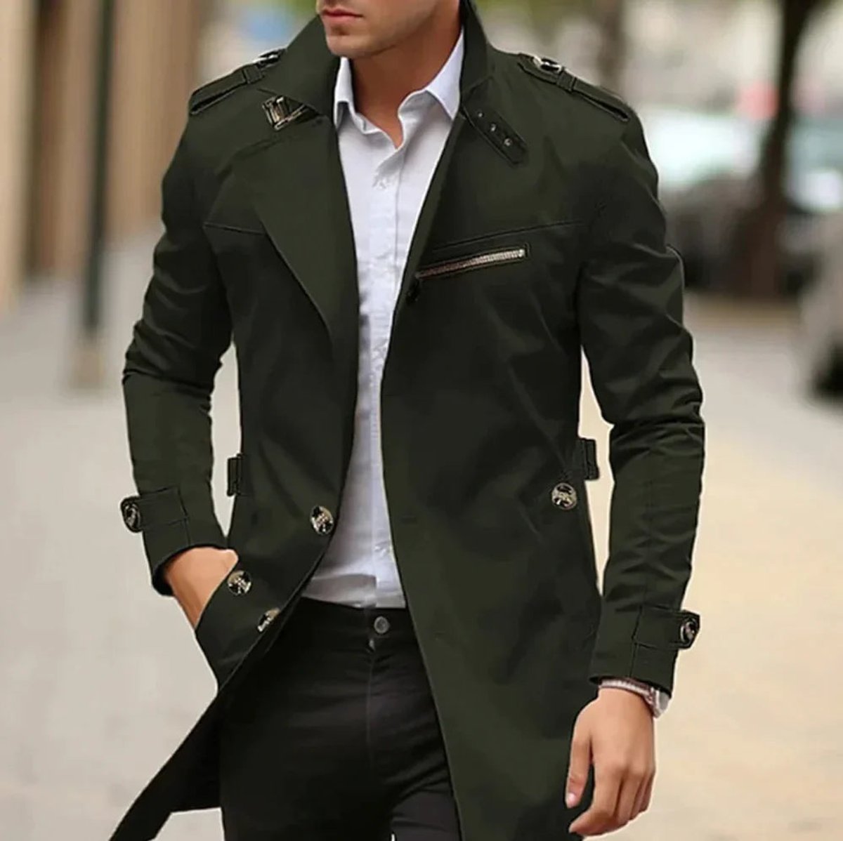 Men's Wool Trench Coat – Slim-Fit, Double-Breasted