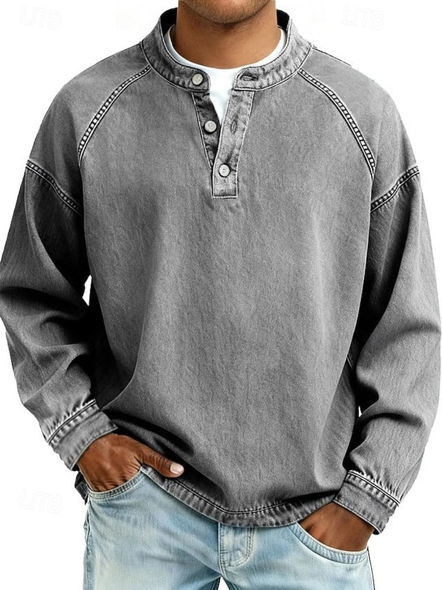Men's Henley Sweater – Vintage Washed Knit Pullover