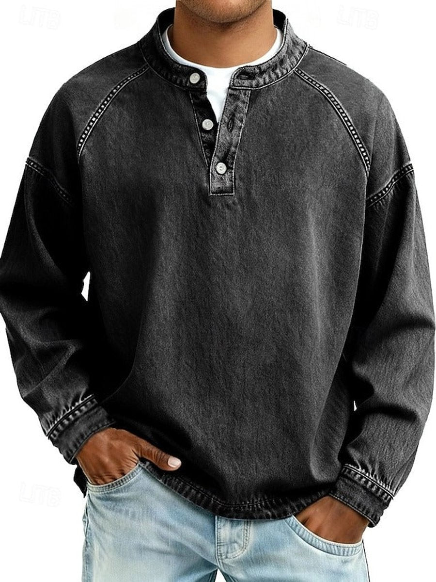 Men's Henley Sweater – Vintage Washed Knit Pullover