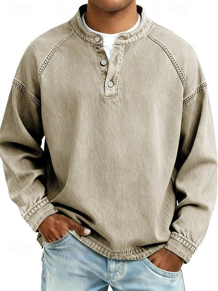 Men's Henley Sweater – Vintage Washed Knit Pullover