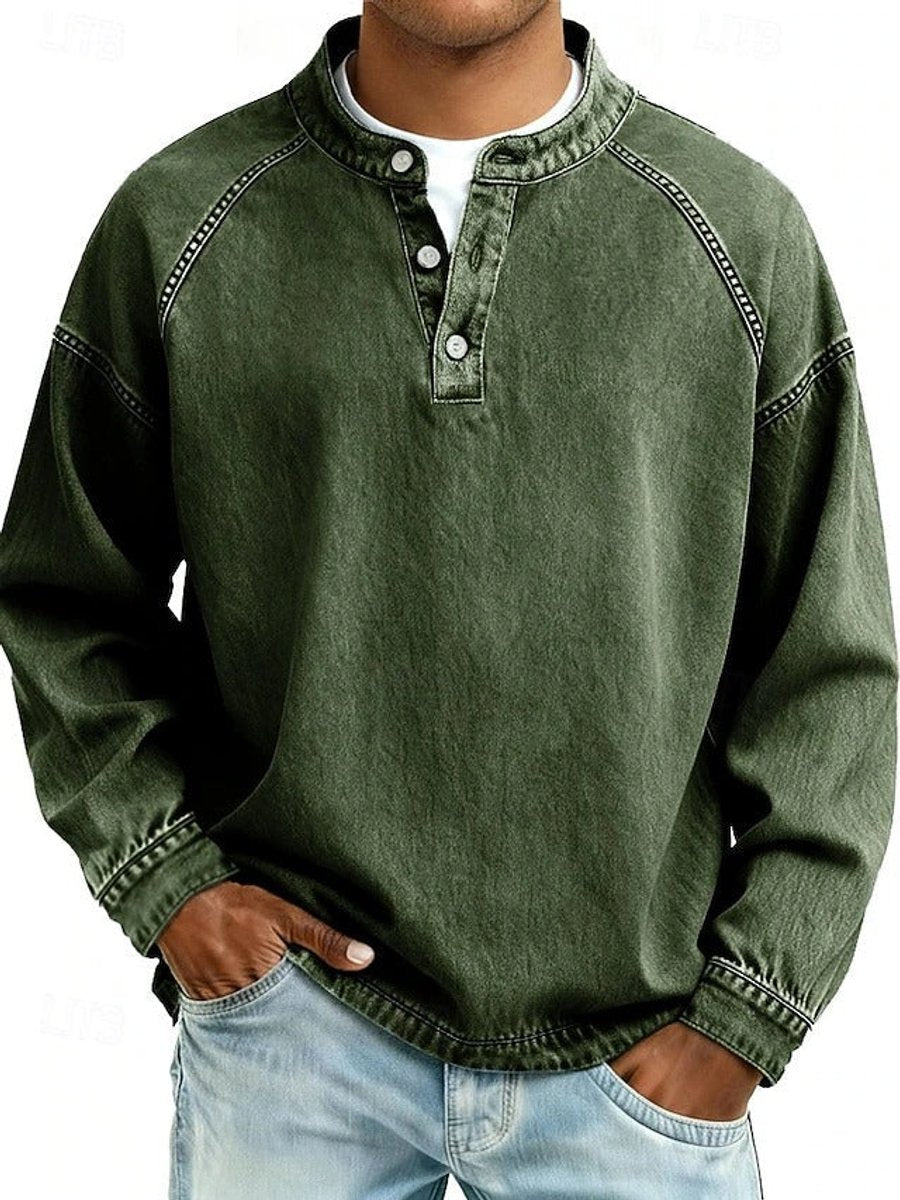 Men's Henley Sweater – Vintage Washed Knit Pullover