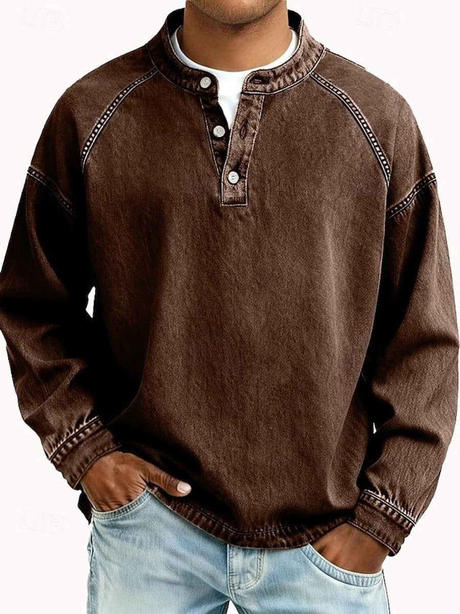 Men's Henley Sweater – Vintage Washed Knit Pullover