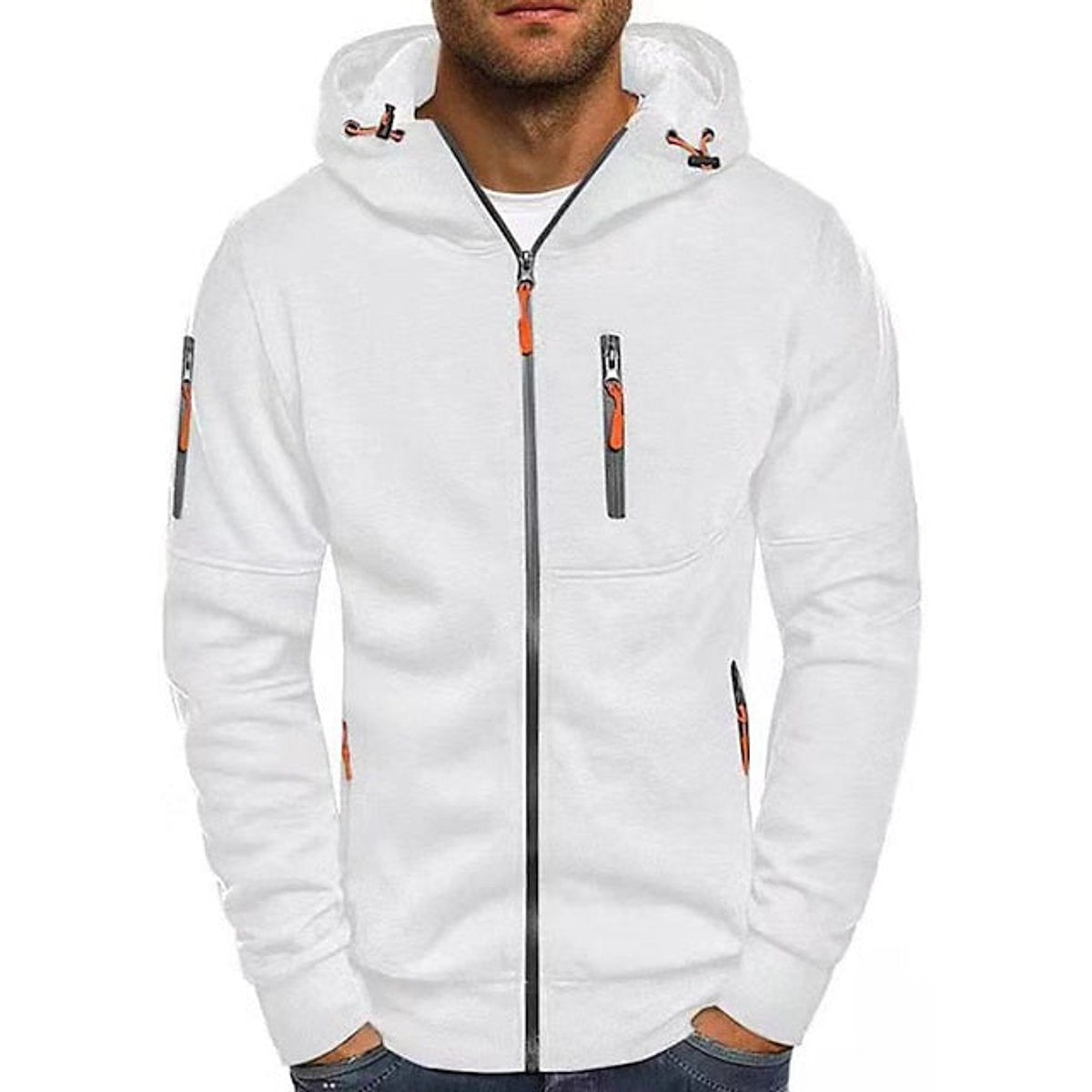 Men's Knit Zip-Up Hoodie with Hood and Chest Pocket