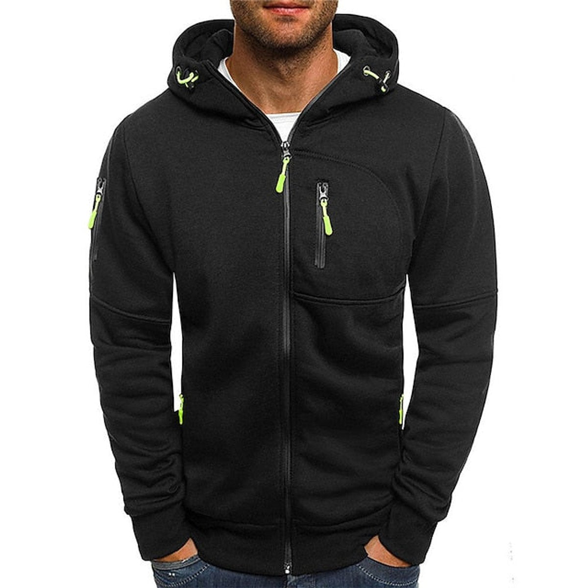Men's Knit Zip-Up Hoodie with Hood and Chest Pocket