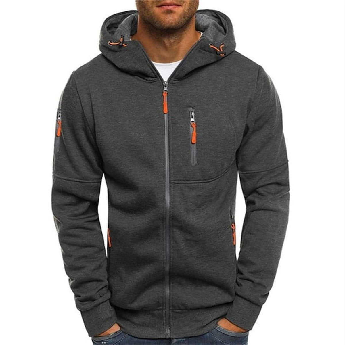 Men's Knit Zip-Up Hoodie with Hood and Chest Pocket