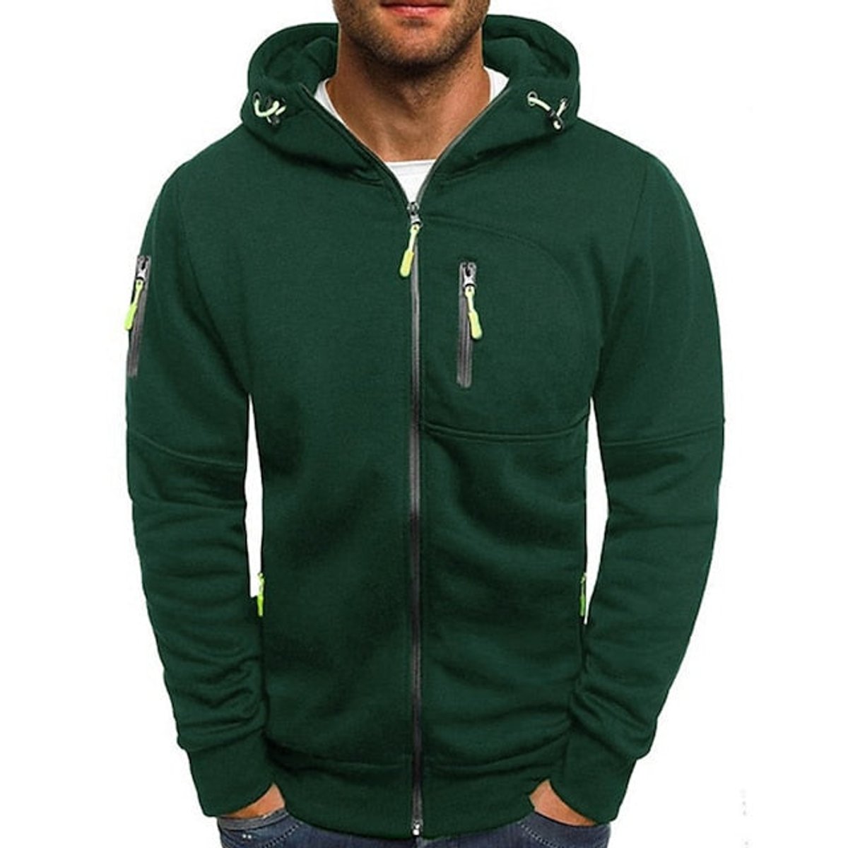 Men's Knit Zip-Up Hoodie with Hood and Chest Pocket