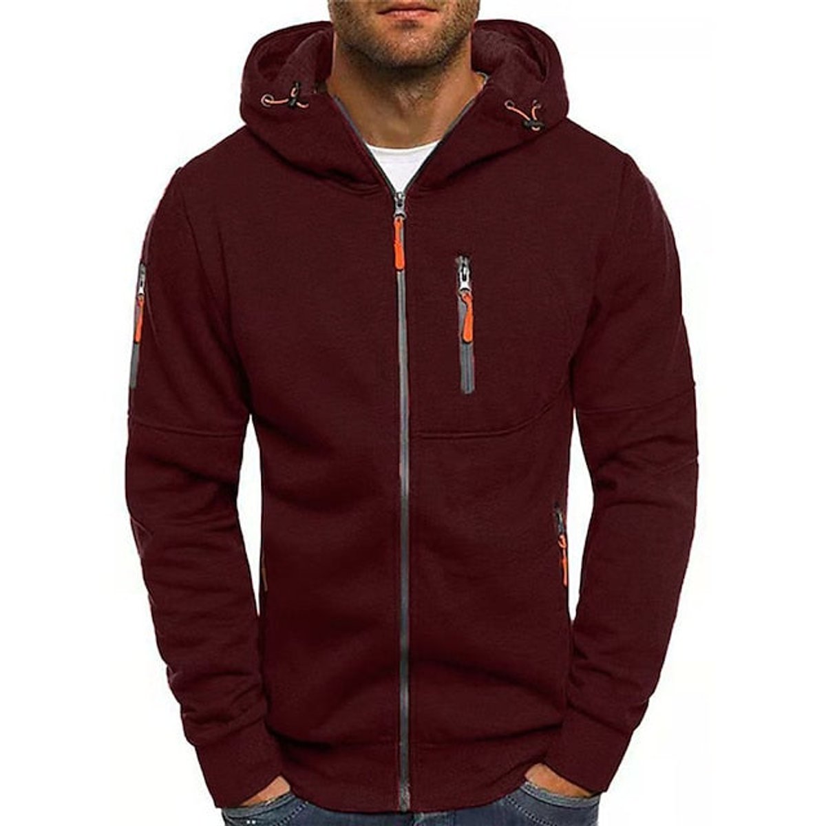Men's Knit Zip-Up Hoodie with Hood and Chest Pocket