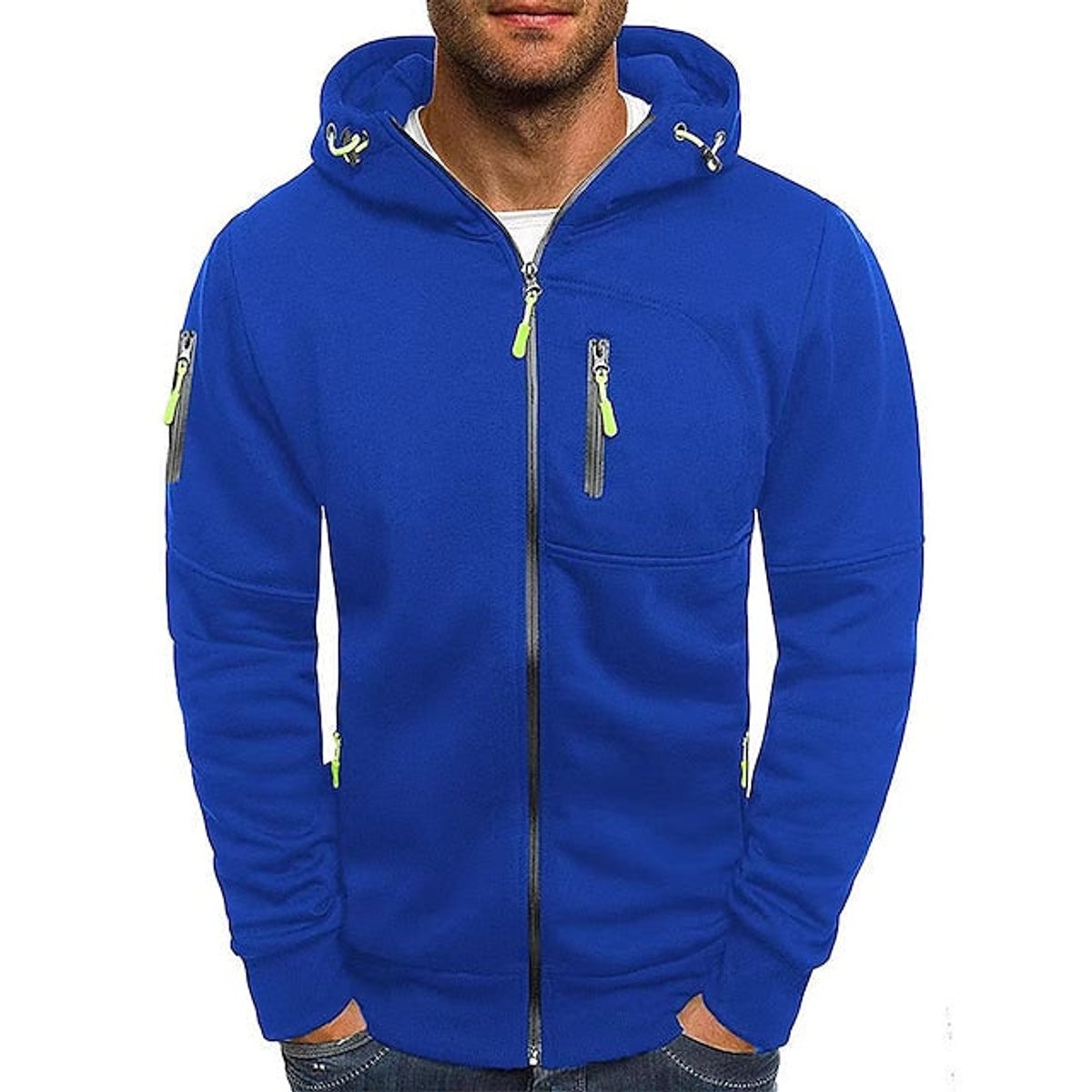 Men's Knit Zip-Up Hoodie with Hood and Chest Pocket