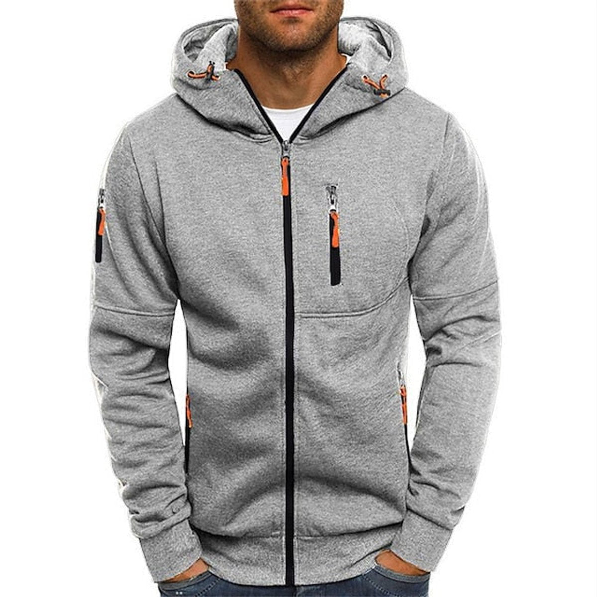 Men's Knit Zip-Up Hoodie with Hood and Chest Pocket