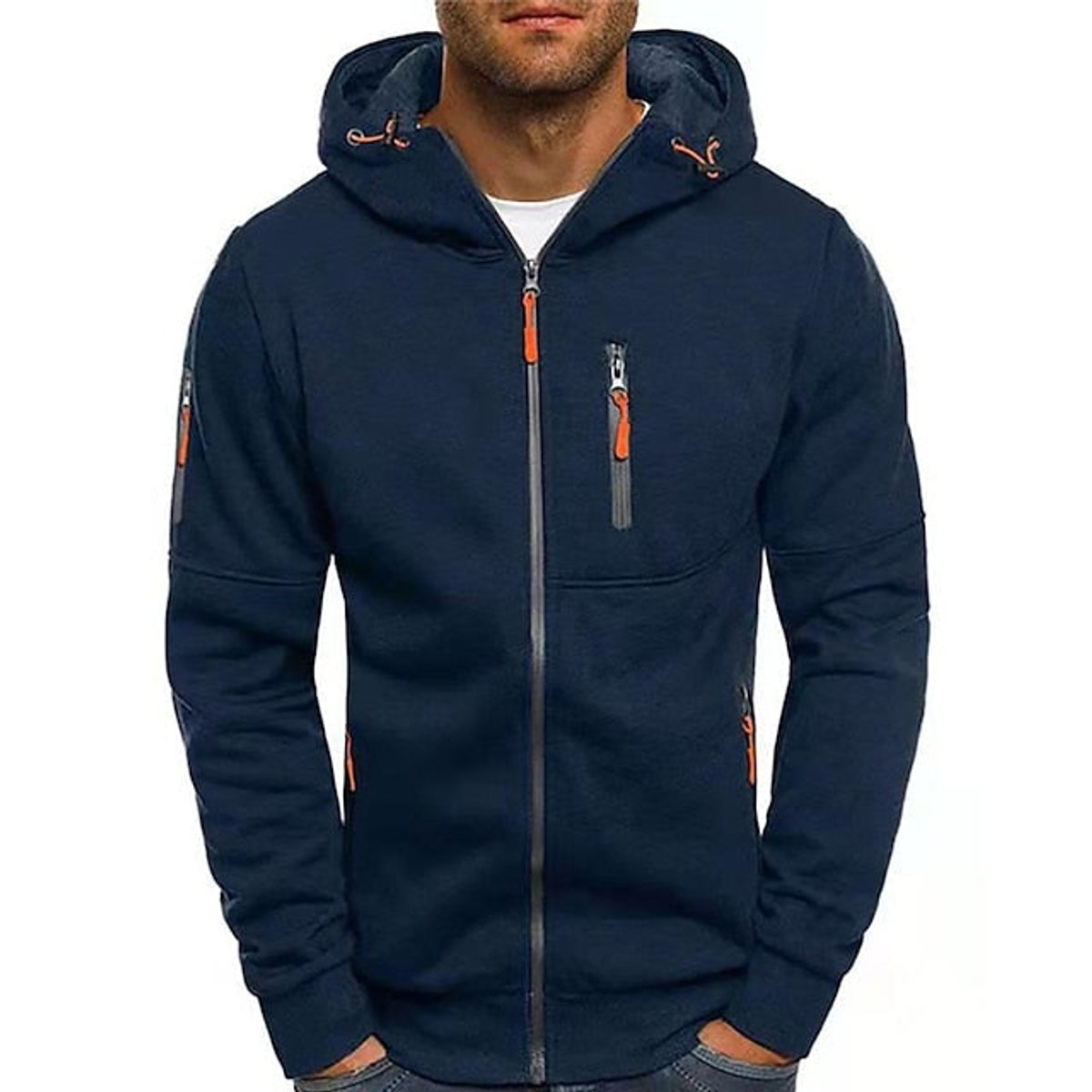 Men's Knit Zip-Up Hoodie with Hood and Chest Pocket