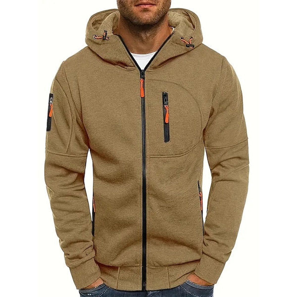 Men's Knit Zip-Up Hoodie with Hood and Chest Pocket