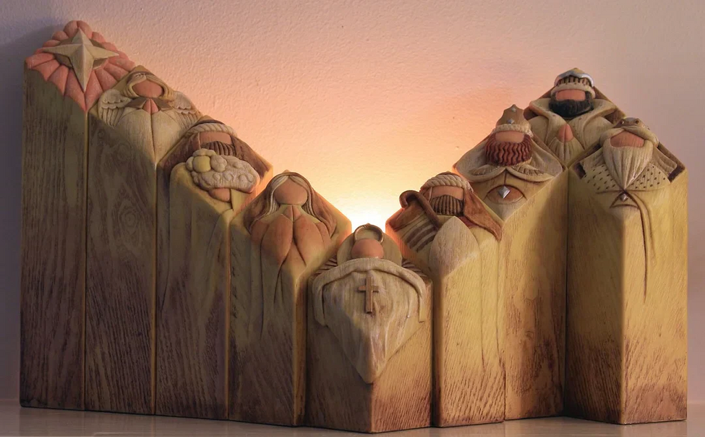 9pcs Heaven Nativity Tree Pillar Statues