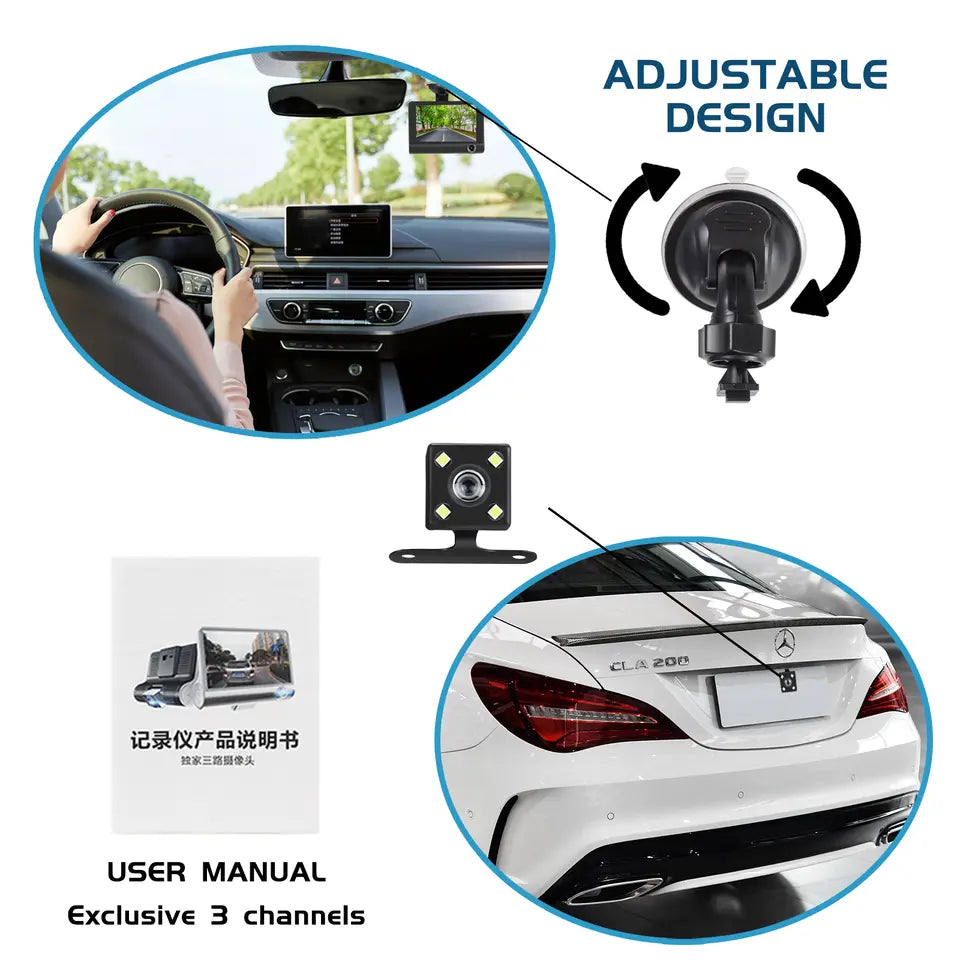 4" Touch Screen Front and Rear Dash Cam