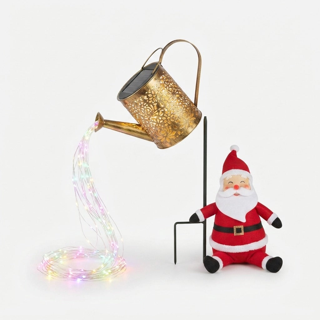 Solar Watering Can Light with Santa – Cascading LED Garden Decoration