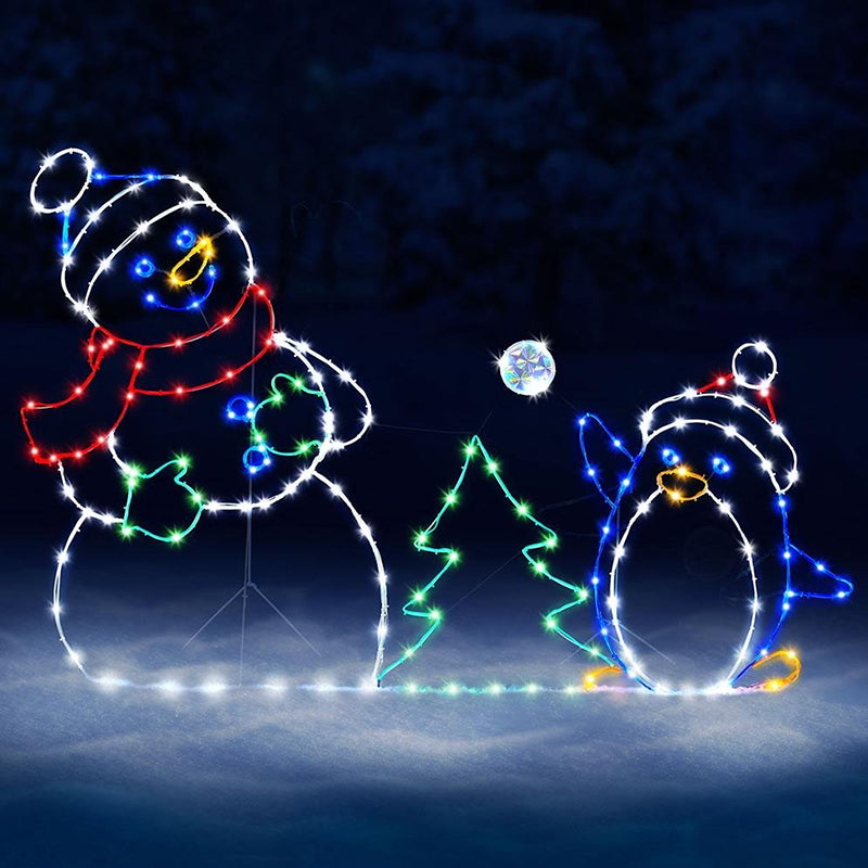 Animated LED Snowball Fight Light – Outdoor Snowman and Penguin Christmas Display
