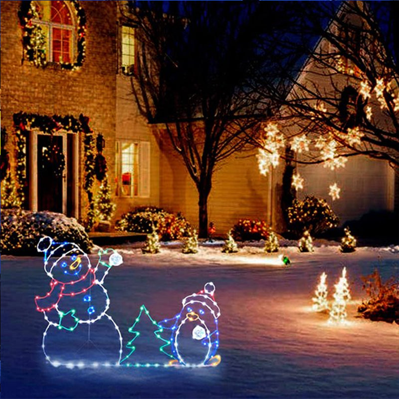 Animated LED Snowball Fight Light – Outdoor Snowman and Penguin Christmas Display