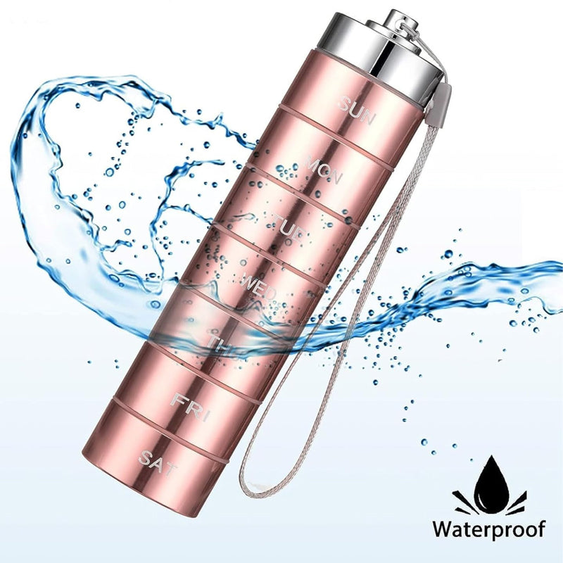 Weekly Pill Organizer - 7-Day Waterproof Aluminum Case for Travel & Home
