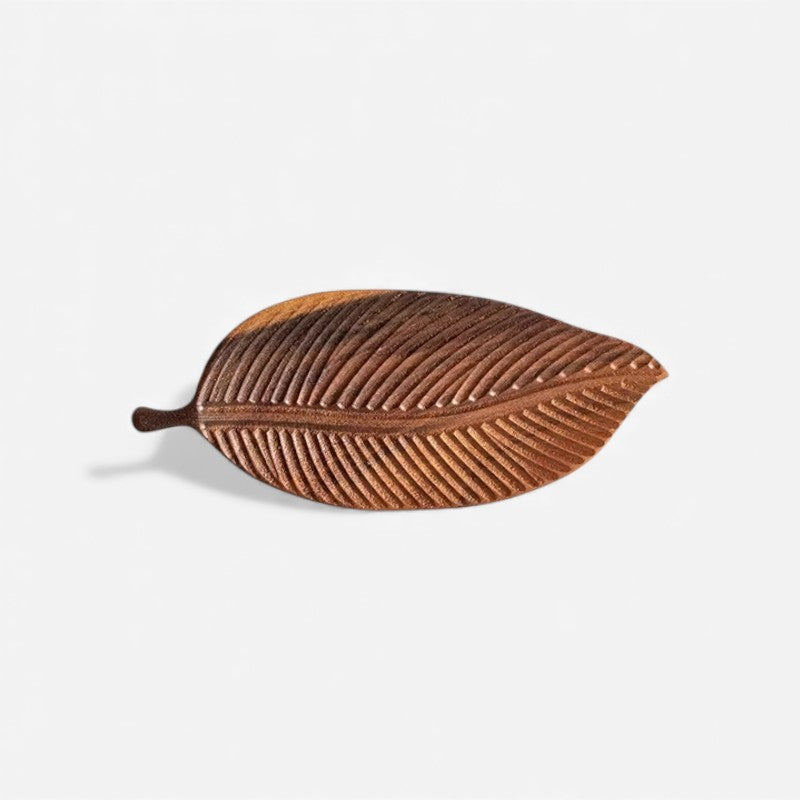 Wooden Leaf Serving Tray – Carved Decorative Design with Handle