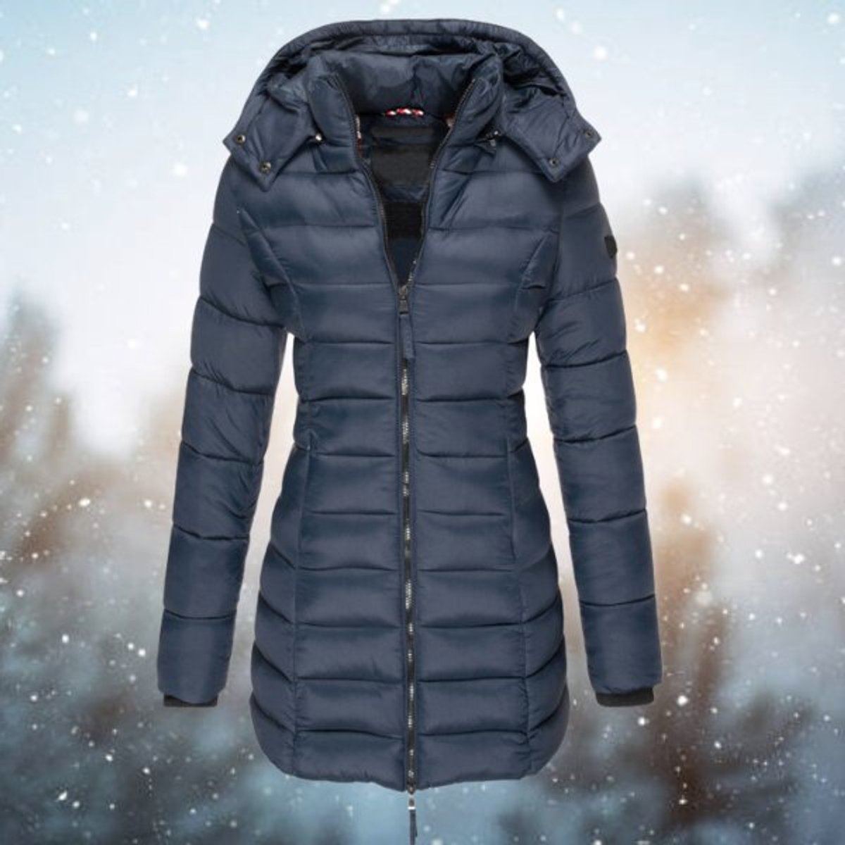 Women's Long Quilted Puffer Coat with Hood and Zip Front