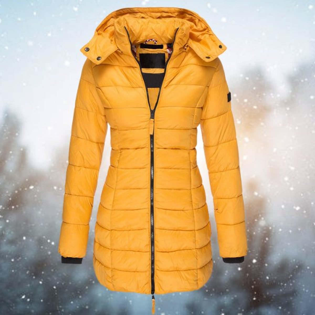 Women's Long Quilted Puffer Coat with Hood and Zip Front