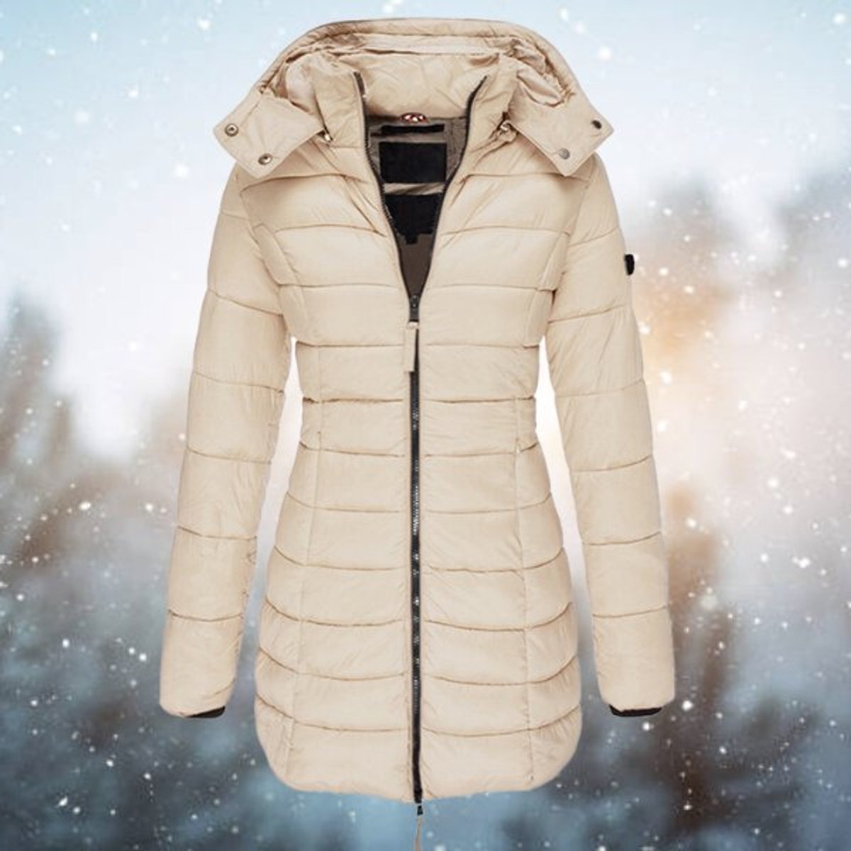 Women's Long Quilted Puffer Coat with Hood and Zip Front