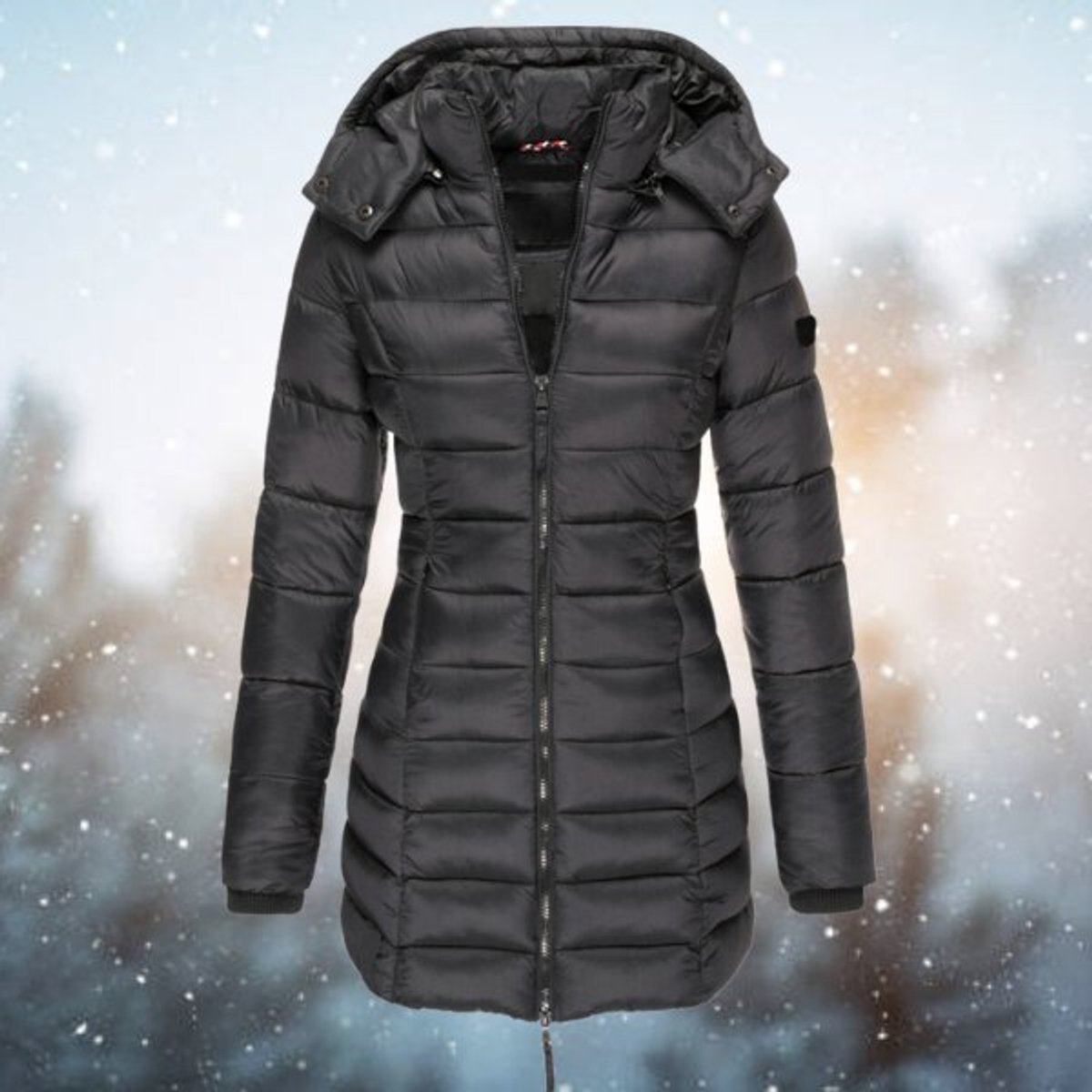 Women's Long Quilted Puffer Coat with Hood and Zip Front