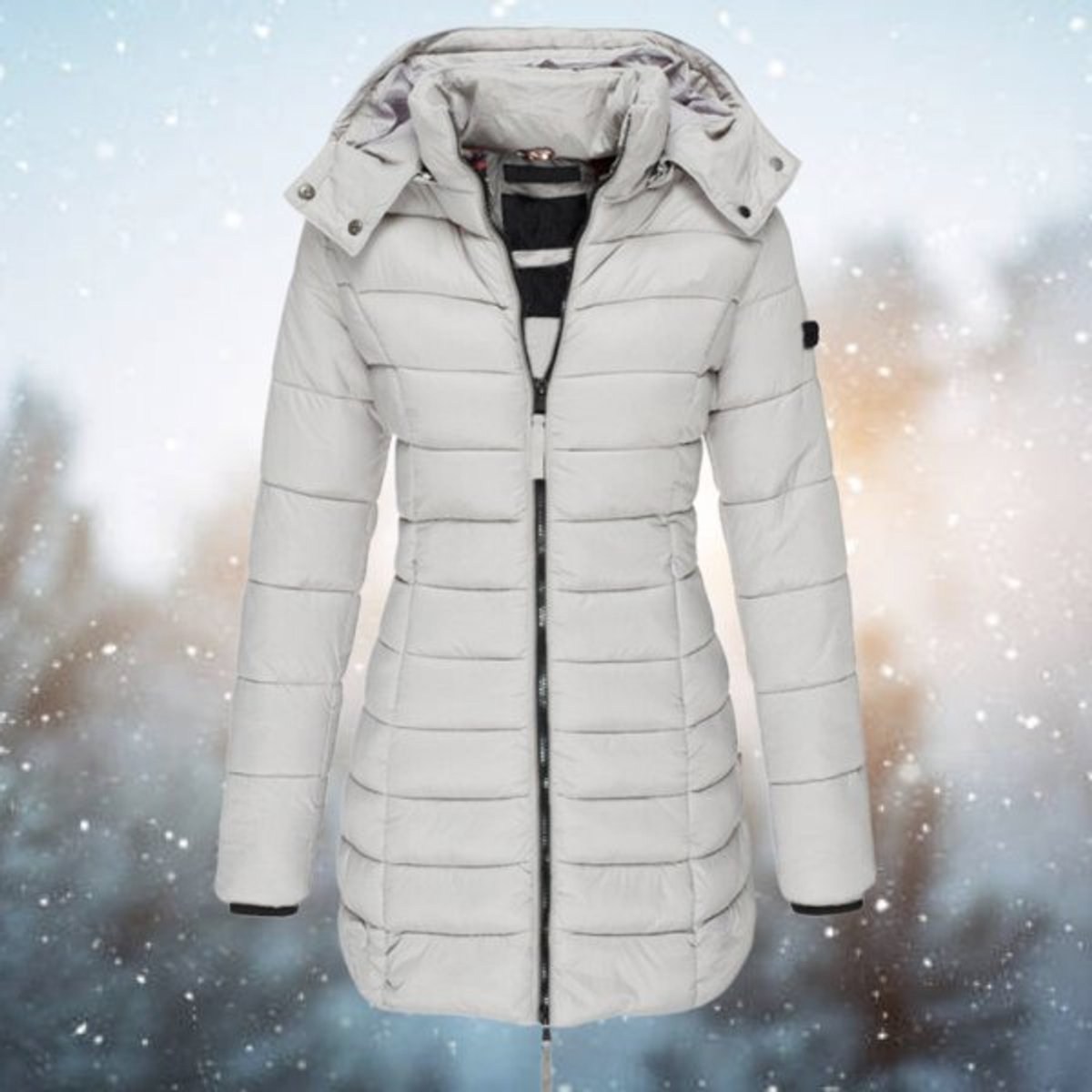 Women's Long Quilted Puffer Coat with Hood and Zip Front