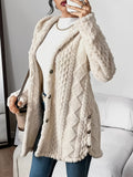 Women's Plush Hooded Cardigan with Textured Button Front