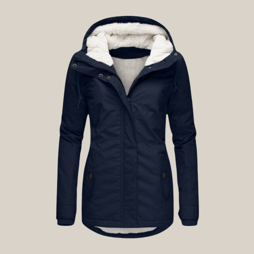 Women's Fleece-Lined Hooded Winter Jacket with Zip Front