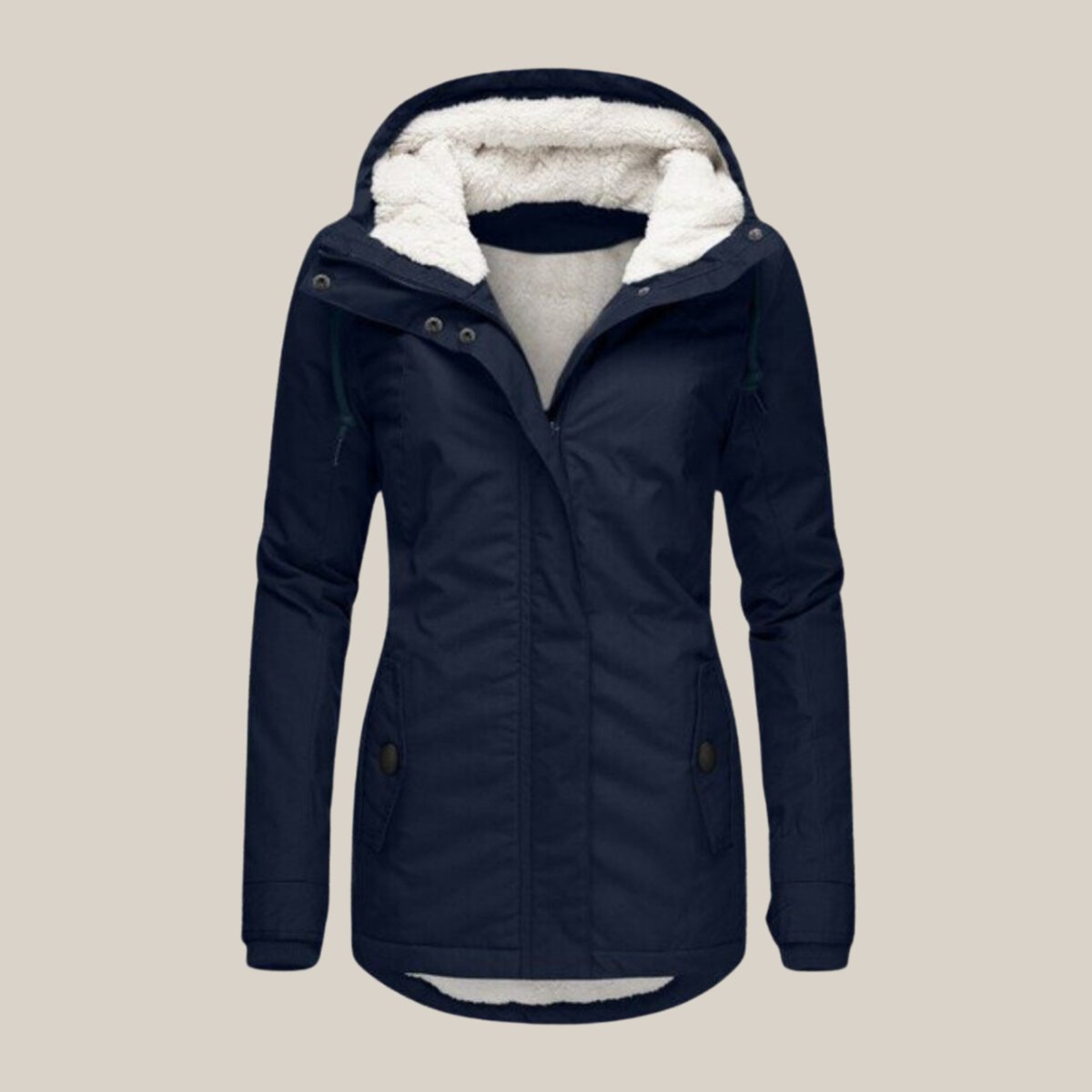 Women's Fleece-Lined Hooded Winter Jacket with Zip Front