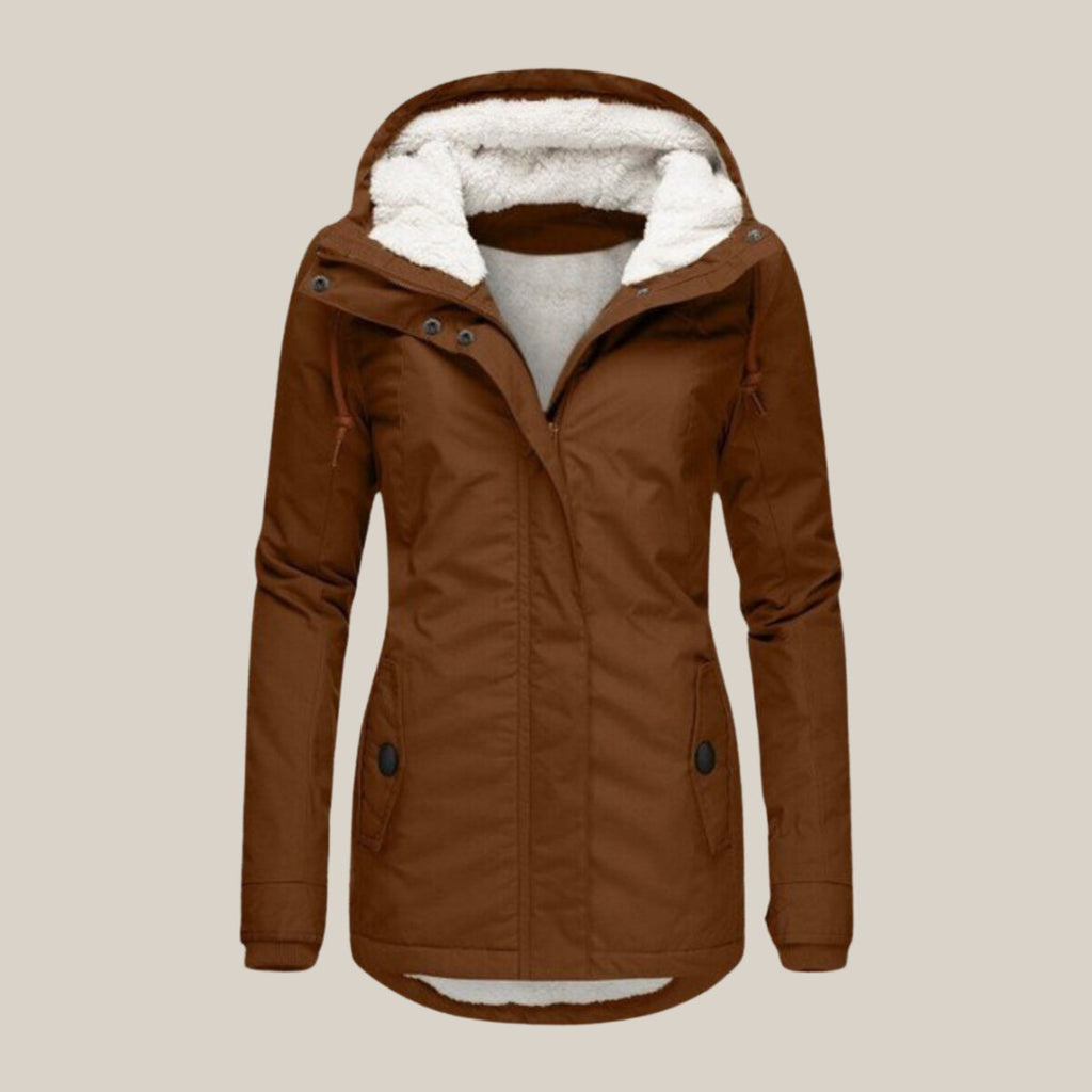 Women's Fleece-Lined Hooded Winter Jacket with Zip Front