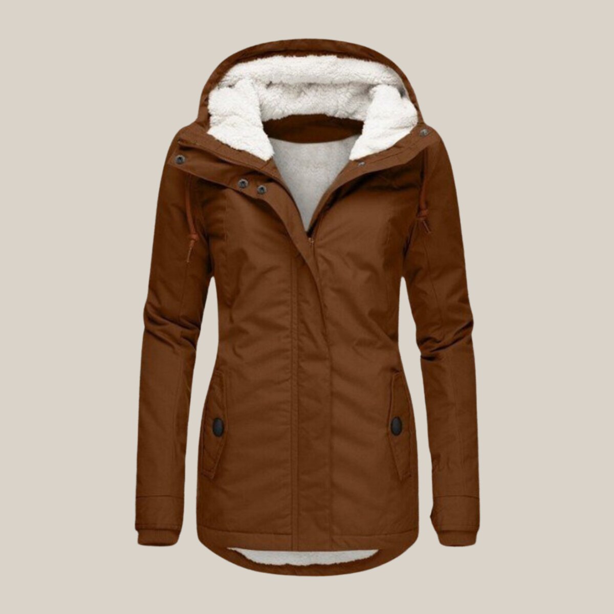 Women's Fleece-Lined Hooded Winter Jacket with Zip Front