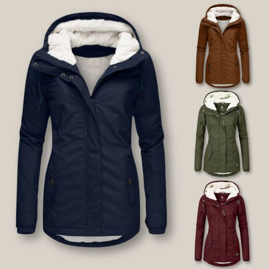 Women's Fleece-Lined Hooded Winter Jacket with Zip Front