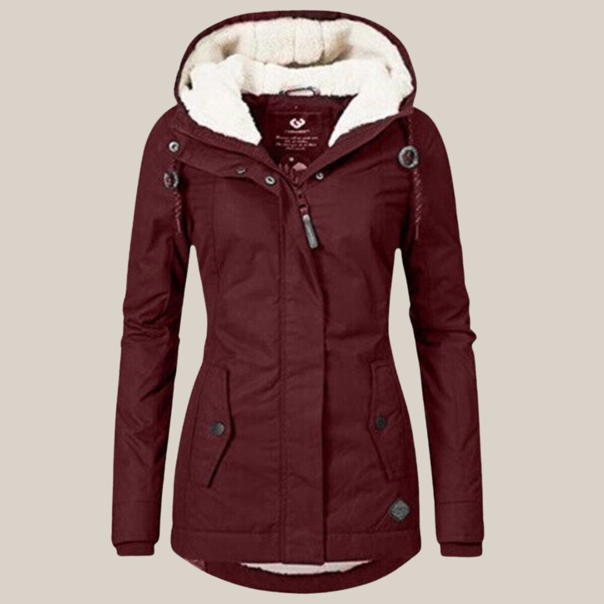 Women's Fleece-Lined Hooded Winter Jacket with Zip Front