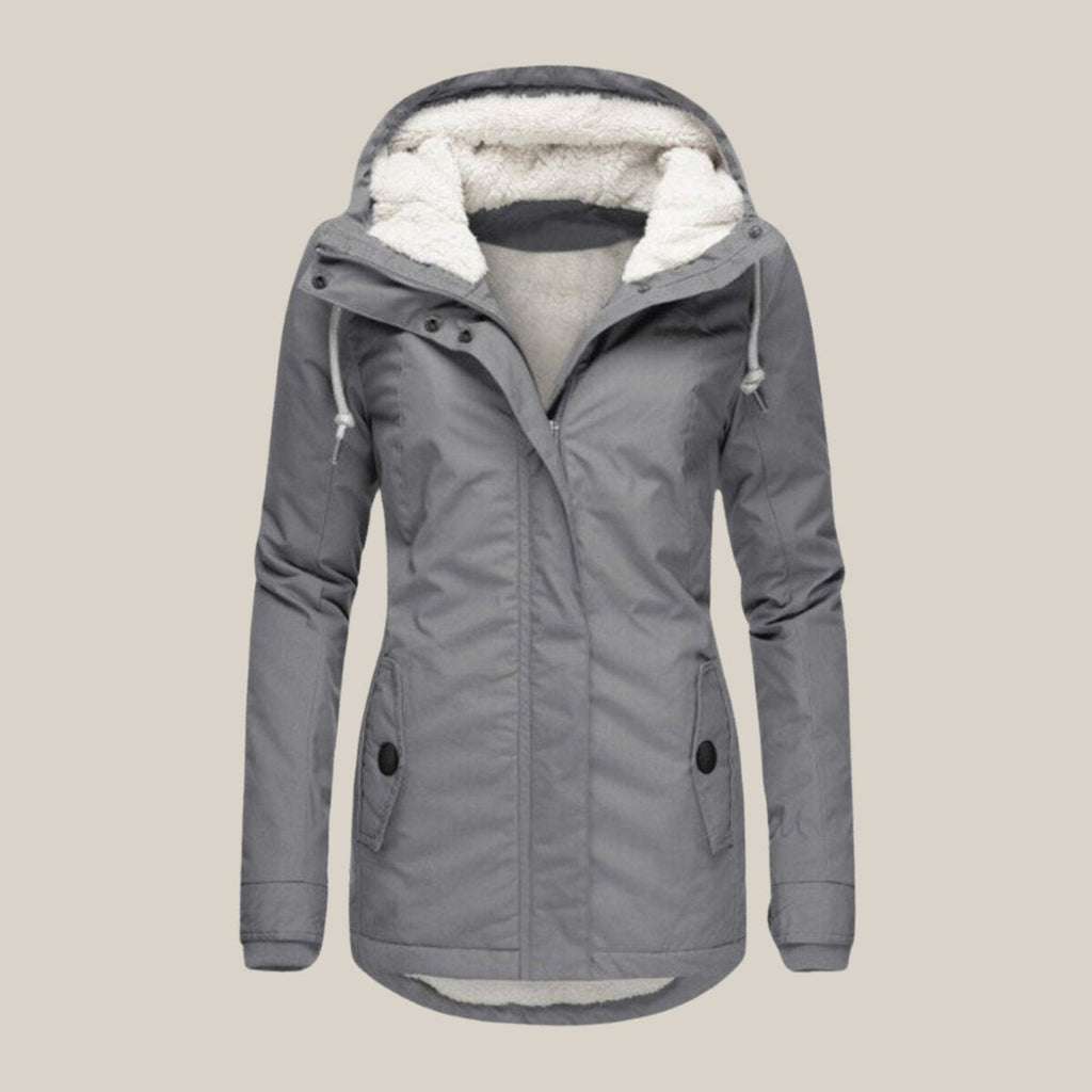 Women's Fleece-Lined Hooded Winter Jacket with Zip Front