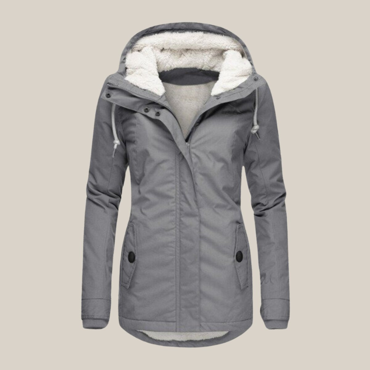 Women's Fleece-Lined Hooded Winter Jacket with Zip Front