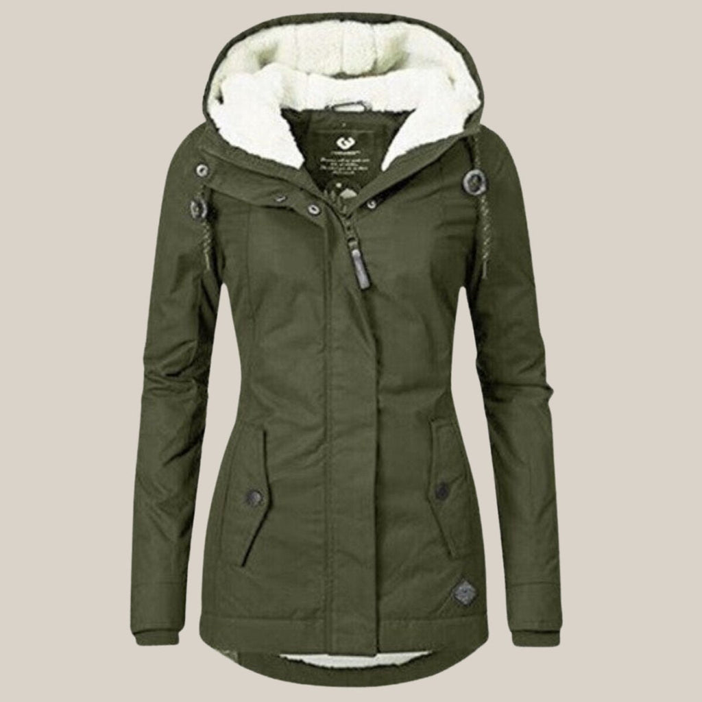Women's Fleece-Lined Hooded Winter Jacket with Zip Front